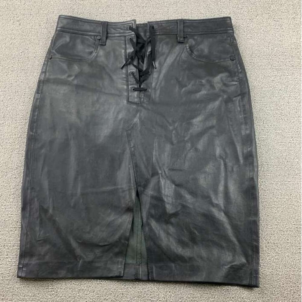Rag And Bone Skirt Women 29 Black 100% Lamb Leather Lace Up Front Four Pocket